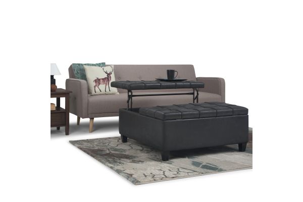 Harrison Coffee Table Storage Ottoman - Distressed Black