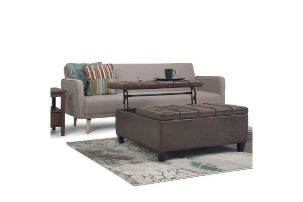 Harrison Coffee Table Storage Ottoman - Distressed Brown
