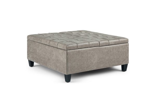Harrison Coffee Table Storage Ottoman - Distressed Grey Taupe