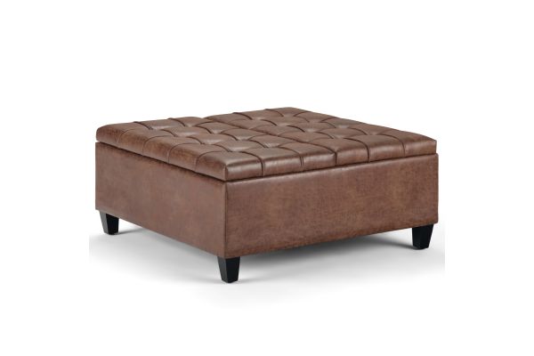 Harrison Coffee Table Storage Ottoman - Distressed Umber Brown