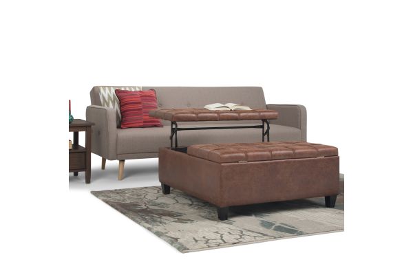 Harrison Coffee Table Storage Ottoman - Distressed Umber Brown