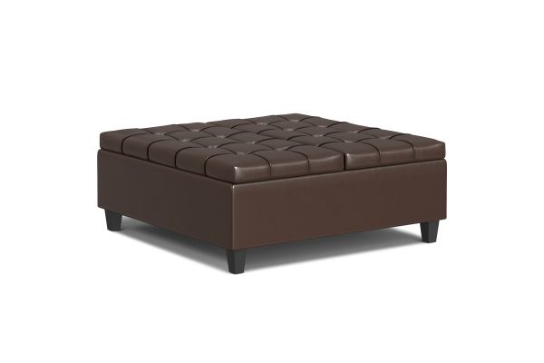 Harrison Large Square Coffee Table Storage Ottoman - Chocolate Brown