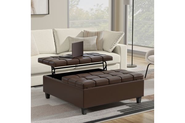 Harrison Large Square Coffee Table Storage Ottoman - Chocolate Brown