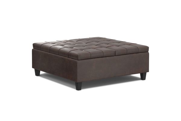 Harrison Large Square Coffee Table Storage Ottoman - Distressed Brown