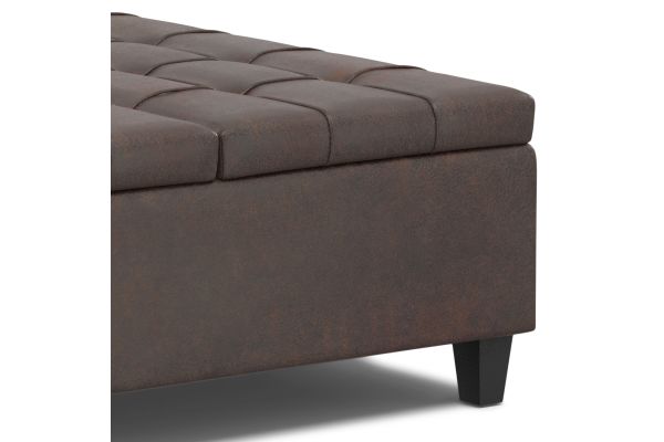 Harrison Large Square Coffee Table Storage Ottoman - Distressed Brown