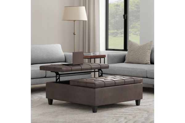 Harrison Large Square Coffee Table Storage Ottoman - Distressed Brown