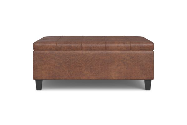 Harrison Large Square Coffee Table Storage Ottoman - Distressed Saddle Brown