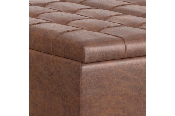 Harrison Large Square Coffee Table Storage Ottoman - Distressed Saddle Brown