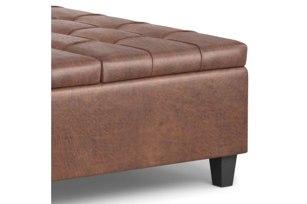 Harrison Large Square Coffee Table Storage Ottoman - Distressed Saddle Brown
