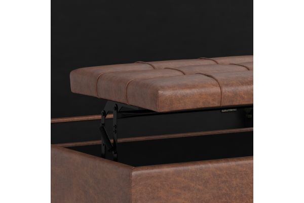 Harrison Large Square Coffee Table Storage Ottoman - Distressed Saddle Brown