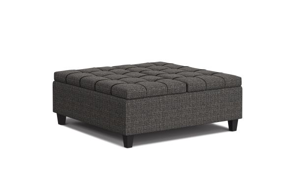 Harrison Large Square Coffee Table Storage Ottoman - Ebony Tweed