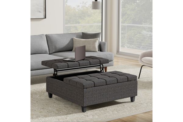 Harrison Large Square Coffee Table Storage Ottoman - Ebony Tweed