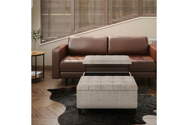 Harrison Coffee Table Storage Ottoman - Platinum Tweed