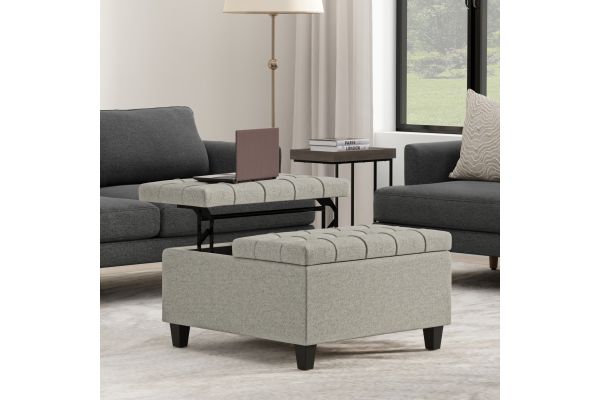 Harrison Small Square Coffee Table Storage Ottoman - Cloud Grey