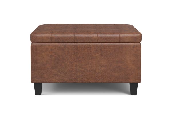 Harrison Small Square Coffee Table Storage Ottoman - Distressed Saddle Brown
