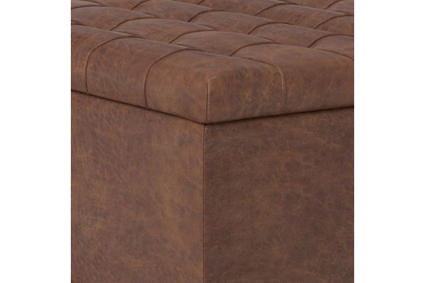 Harrison Small Square Coffee Table Storage Ottoman - Distressed Saddle Brown