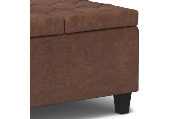 Harrison Small Square Coffee Table Storage Ottoman - Distressed Saddle Brown