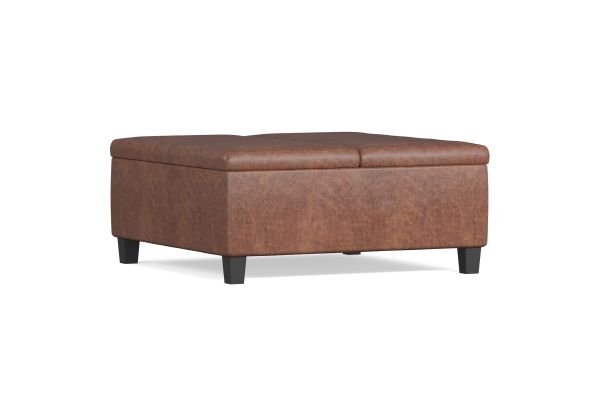 Ellis Coffee Table Storage Ottoman - Distressed Saddle Brown