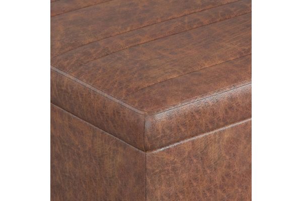Ellis Coffee Table Storage Ottoman - Distressed Saddle Brown