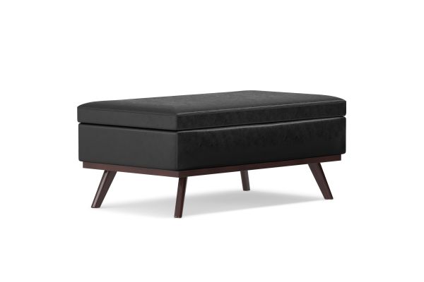 Owen Distressed Black Lift Top Large Coffee Table Storage Ottoman