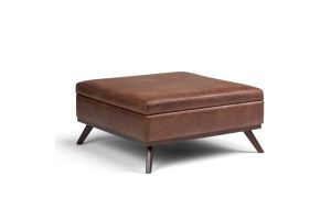 Owen Square Coffee Table Storage Ottoman - Saddle Brown