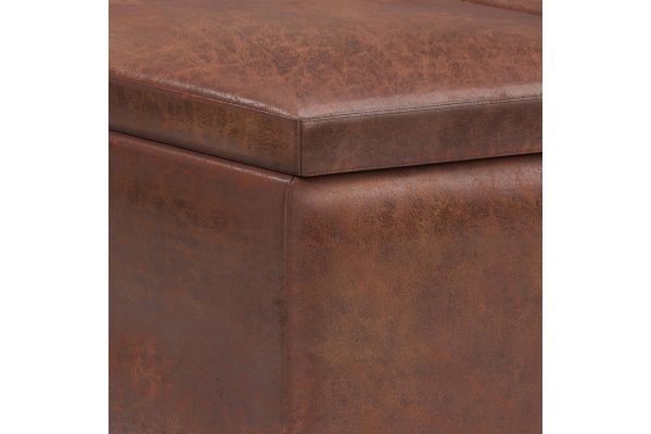 Owen Tray Top Small Coffee Table Storage Ottoman - Saddle Brown
