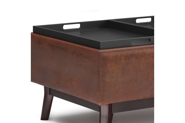 Owen Tray Top Small Coffee Table Storage Ottoman - Saddle Brown