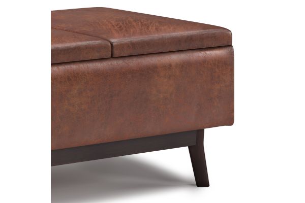 Owen Tray Top Small Coffee Table Storage Ottoman - Saddle Brown