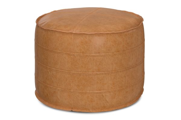 Brody 20 Inch Round Pouf - Distressed Brown