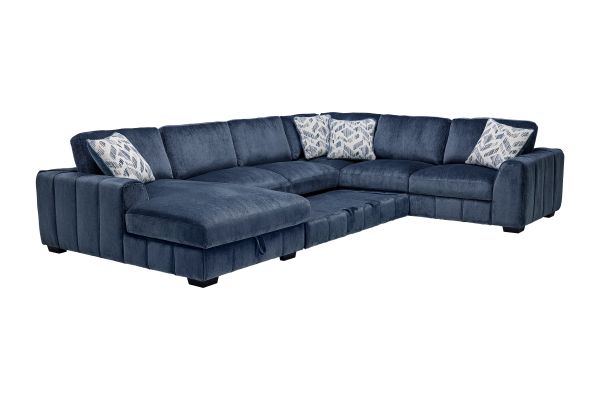 Overnight Blue 4-Piece Sleeper Sectional with Left Arm Facing Chaise