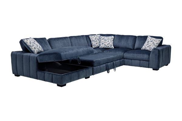 Overnight Blue 4-Piece Sleeper Sectional with Left Arm Facing Chaise