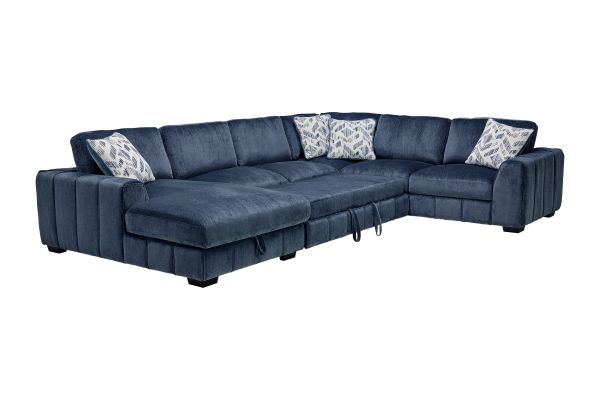 Overnight Blue 4-Piece Sleeper Sectional with Left Arm Facing Chaise