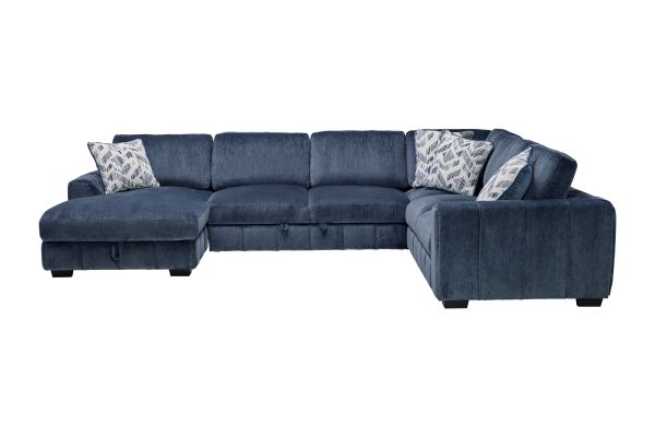 Overnight Blue 4-Piece Sleeper Sectional with Left Arm Facing Chaise