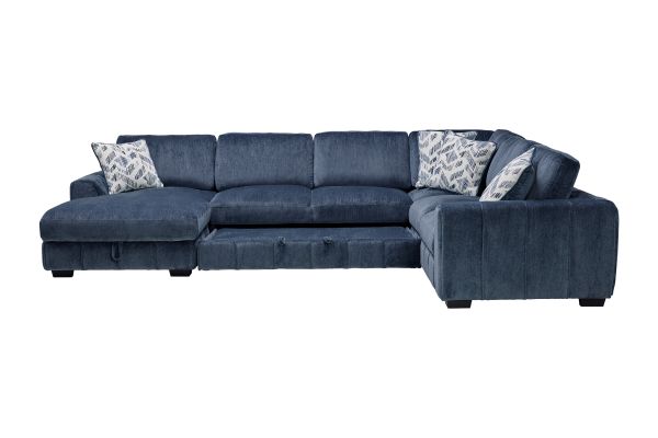 Overnight Blue 4-Piece Sleeper Sectional with Left Arm Facing Chaise