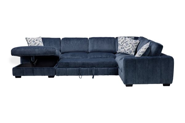 Overnight Blue 4-Piece Sleeper Sectional with Left Arm Facing Chaise