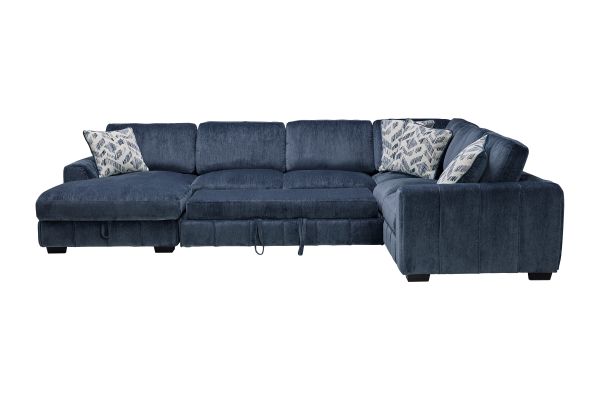 Overnight Blue 4-Piece Sleeper Sectional with Left Arm Facing Chaise