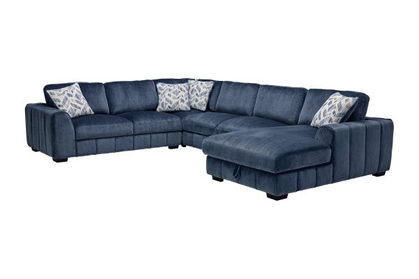 Overnight Blue 4-Piece Sleeper Sectional with Right Arm Facing Chaise