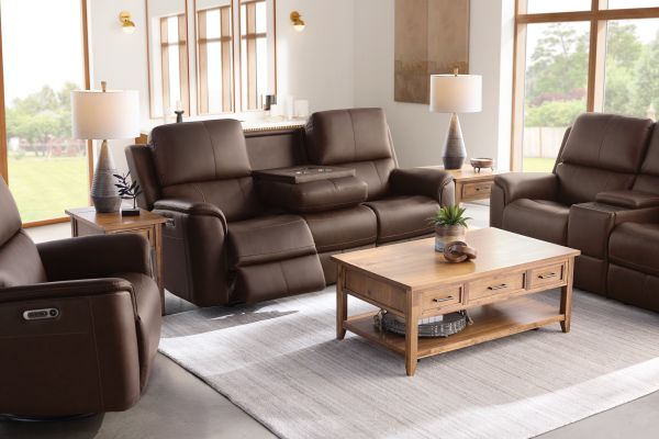 Oliver Umber Leather Triple Power Reclining Sofa