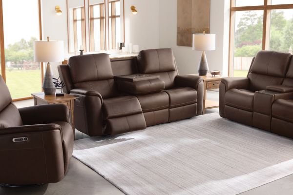 Oliver Umber Leather Triple Power Reclining Sofa
