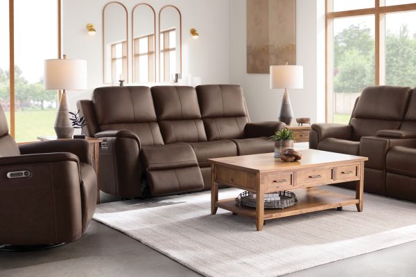 Oliver Umber Leather Triple Power Reclining Sofa