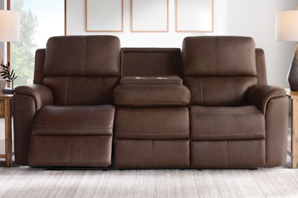 Oliver Umber Leather Triple Power Reclining Sofa