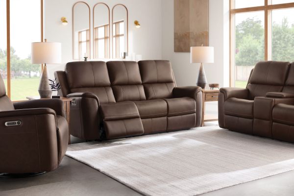 Oliver Umber Leather Triple Power Reclining Console Loveseat
