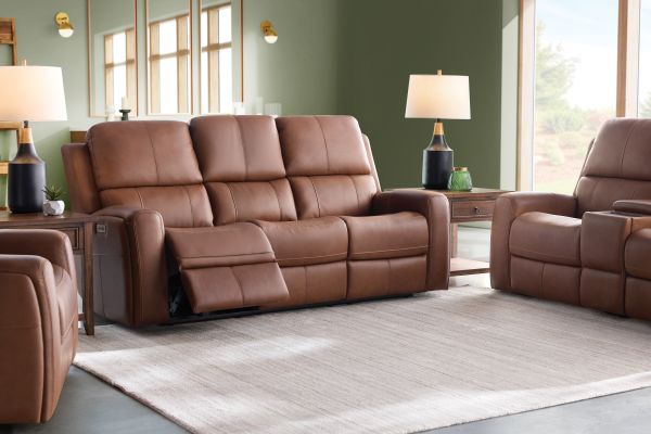 Linton Caramel Triple Power Reclining Console Loveseat