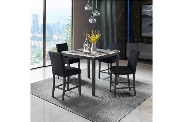 Global Furniture USA Dining Set with Marble Bar Table and Four Black Bar Stools - D4054BT+BS