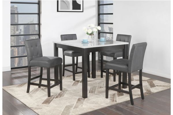 Global Furniture USA Dining Set with Marble Bar Table and Four Dark Grey Bar Stools - D4052BT+4 BS