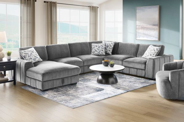 Overnight Grey 4-Piece Sleeper Sectional with Left Arm Facing Chaise