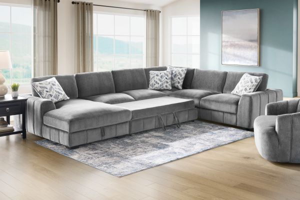 Overnight Grey 4-Piece Sleeper Sectional with Left Arm Facing Chaise