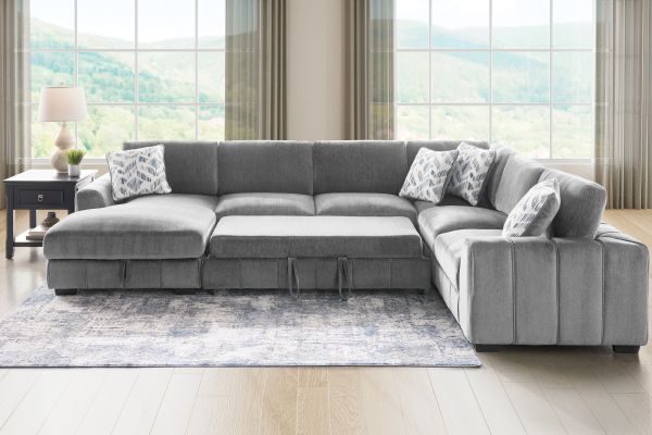 Overnight Grey 4-Piece Sleeper Sectional with Left Arm Facing Chaise