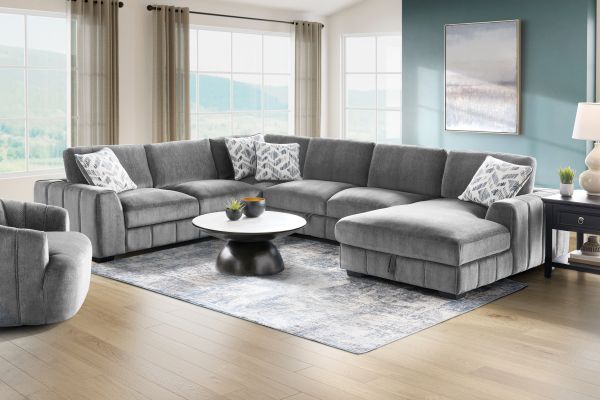 Overnight Grey 4-Piece Sleeper Sectional with Right Arm Facing Chaise