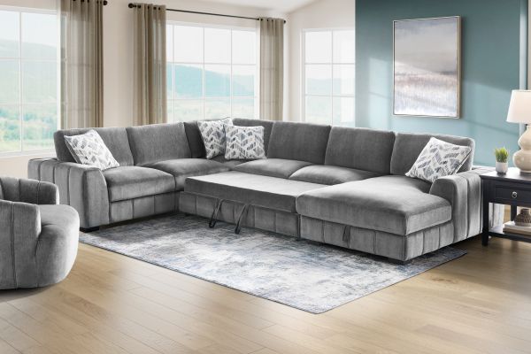 Overnight Grey 4-Piece Sleeper Sectional with Right Arm Facing Chaise